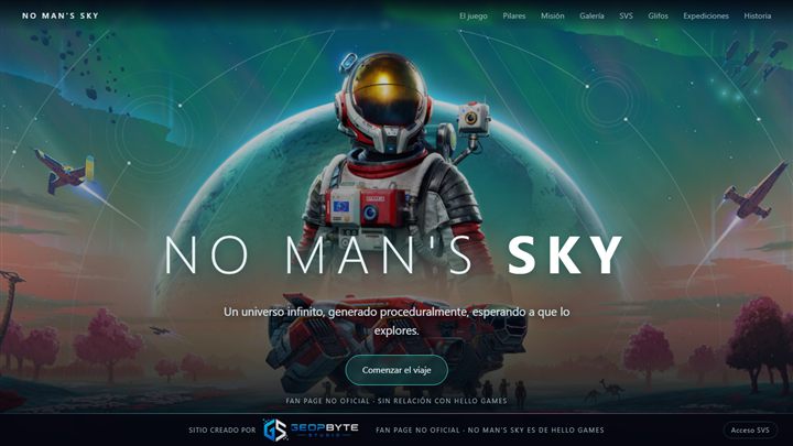 Portada del sitio fan de No Man's Sky con un astronauta