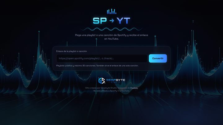 Herramienta SP to YT para pasar playlists de Spotify a YouTube